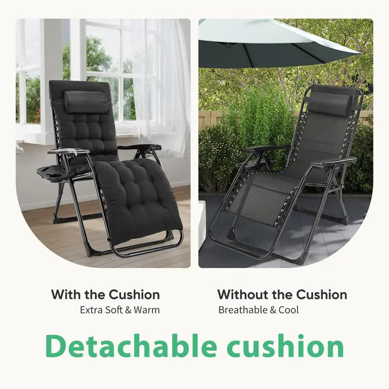 Zero Gravity Reclining Chair - 440LB Capacity with Cup Holder & Removable Cushion, Lockable 90-170° Adjustable for Patio/Camping/Indoor Foldable & Portable Sun Lounger,Home Decor,Camping Essentials Adjustable Folding Lounger