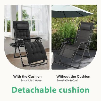 Zero Gravity Reclining Chair - 440LB Capacity with Cup Holder & Removable Cushion, Lockable 90-170° Adjustable for Patio/Camping/Indoor Foldable & Portable Sun Lounger,Home Decor,Camping Essentials Adjustable Folding Lounger